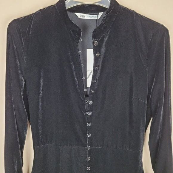 Zara Black Velvet Embroidery Mini Dress Long Sleeve Size XS NWT - Picture 5 of 16